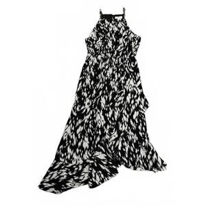NEW THML Samara Maxi Asymmetrical Dress Medium Black White Sleeveless Polyester